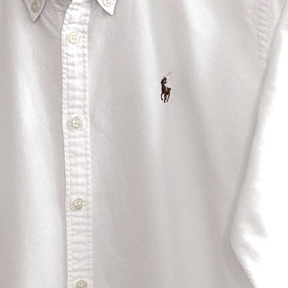 Ralph Lauren Women's Sz 10 Slim Fit White Long Sleeve Cotton Oxford Shirt - Picture 4 of 7